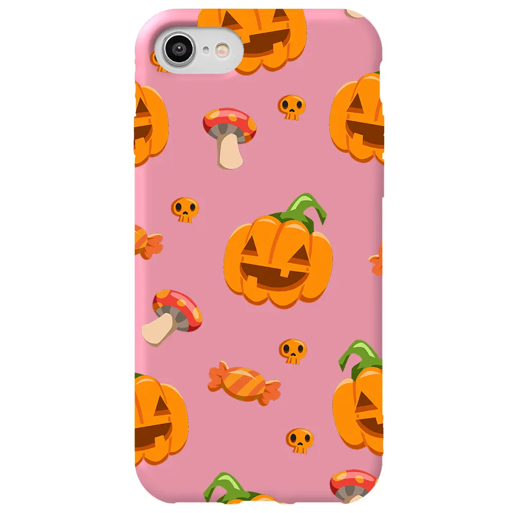 Apple iPhone 7 Pembe Renkli Silikon Telefon Kılıfı - Deadly Pumpkin