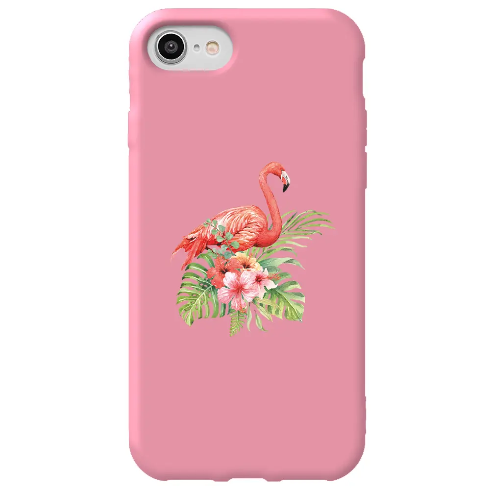 Apple iPhone 7 Pembe Renkli Silikon Telefon Kılıfı - Flamingo