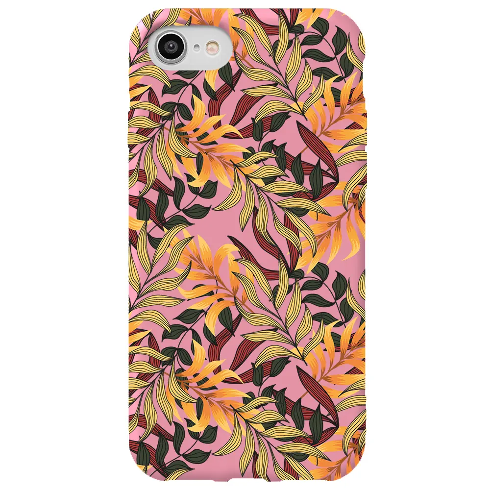 Apple iPhone 7 Pembe Renkli Silikon Telefon Kılıfı - Floral Aura
