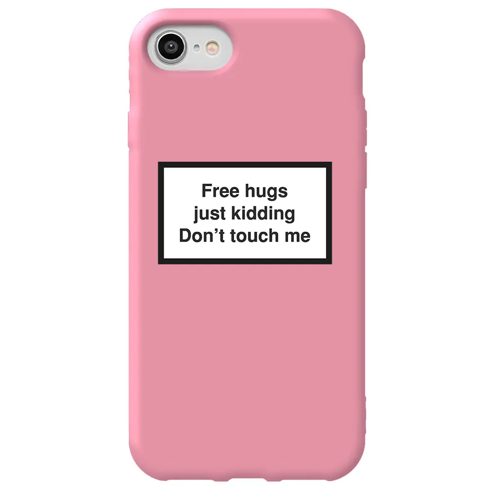Apple iPhone 7 Pembe Renkli Silikon Telefon Kılıfı - Free Hugs