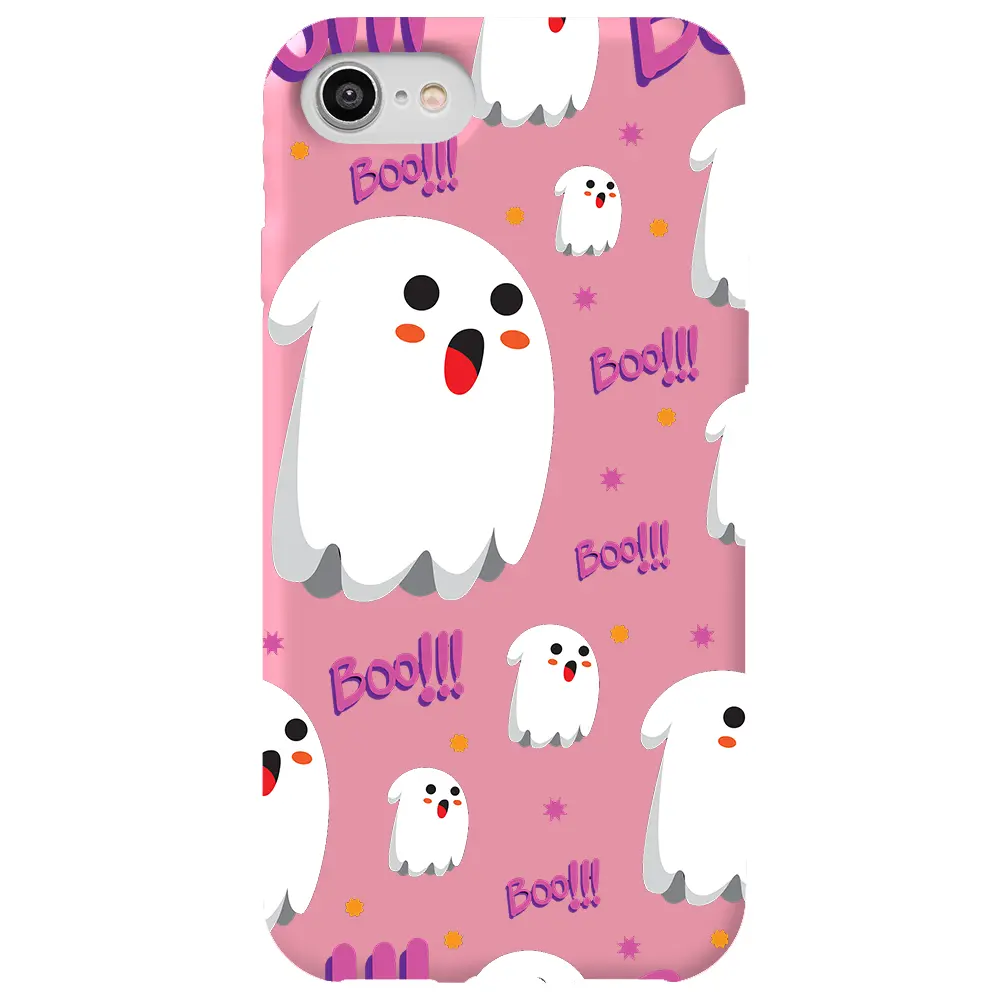 Apple iPhone 7 Pembe Renkli Silikon Telefon Kılıfı - Ghost Boo!