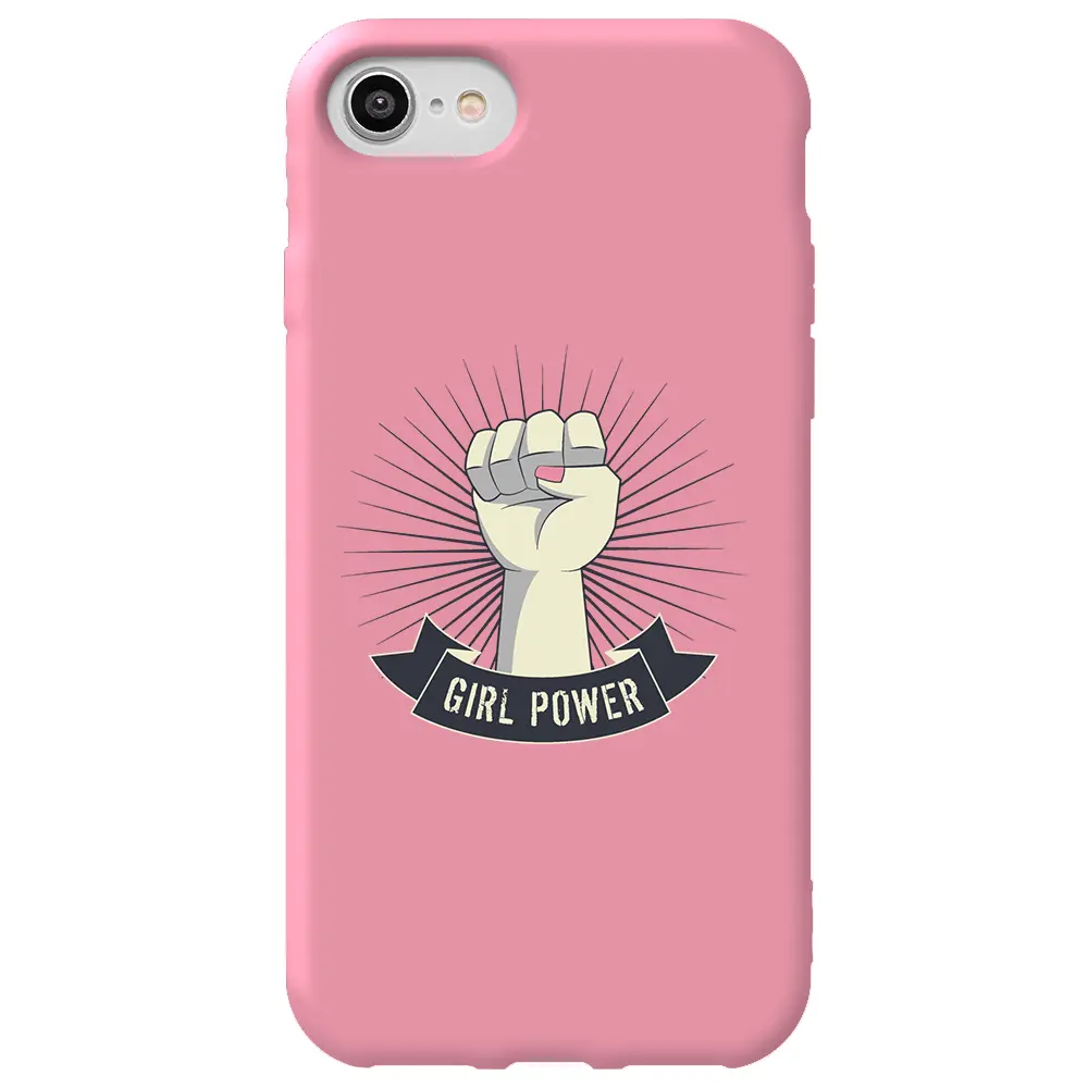 Apple iPhone 7 Pembe Renkli Silikon Telefon Kılıfı - Girl Punch