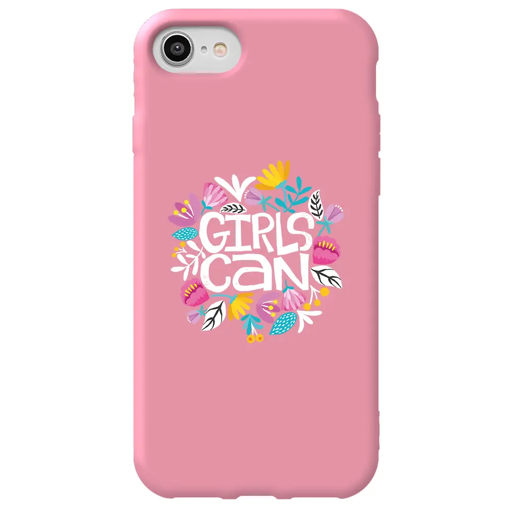 Apple iPhone 7 Pembe Renkli Silikon Telefon Kılıfı - Girls Can