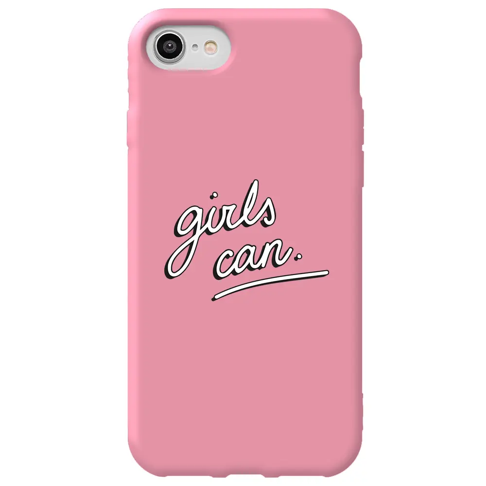 Apple iPhone 7 Pembe Renkli Silikon Telefon Kılıfı - Girls Can!
