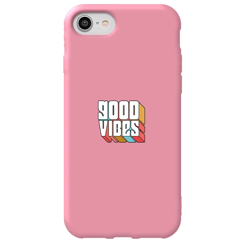 Apple iPhone 7 Pembe Renkli Silikon Telefon Kılıfı - Good Vibes