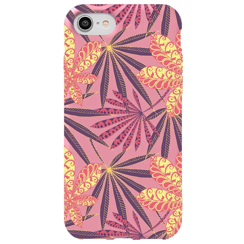 Apple iPhone 7 Pembe Renkli Silikon Telefon Kılıfı - India Floral