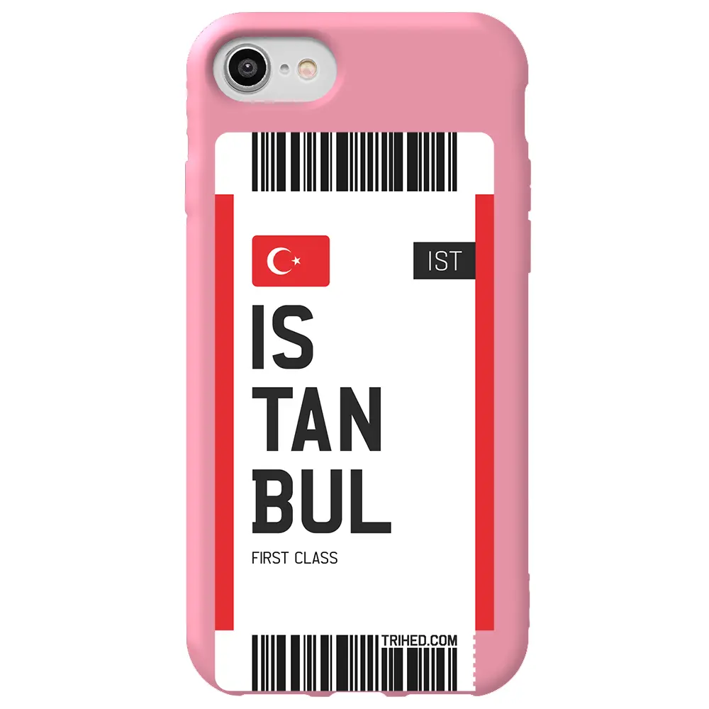Apple iPhone 7 Pembe Renkli Silikon Telefon Kılıfı - İstanbul Bileti