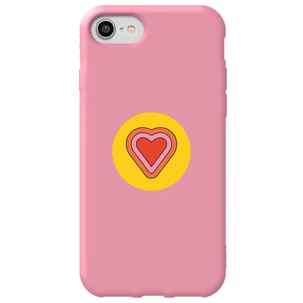 Apple iPhone 7 Pembe Renkli Silikon Telefon Kılıfı - Kalp