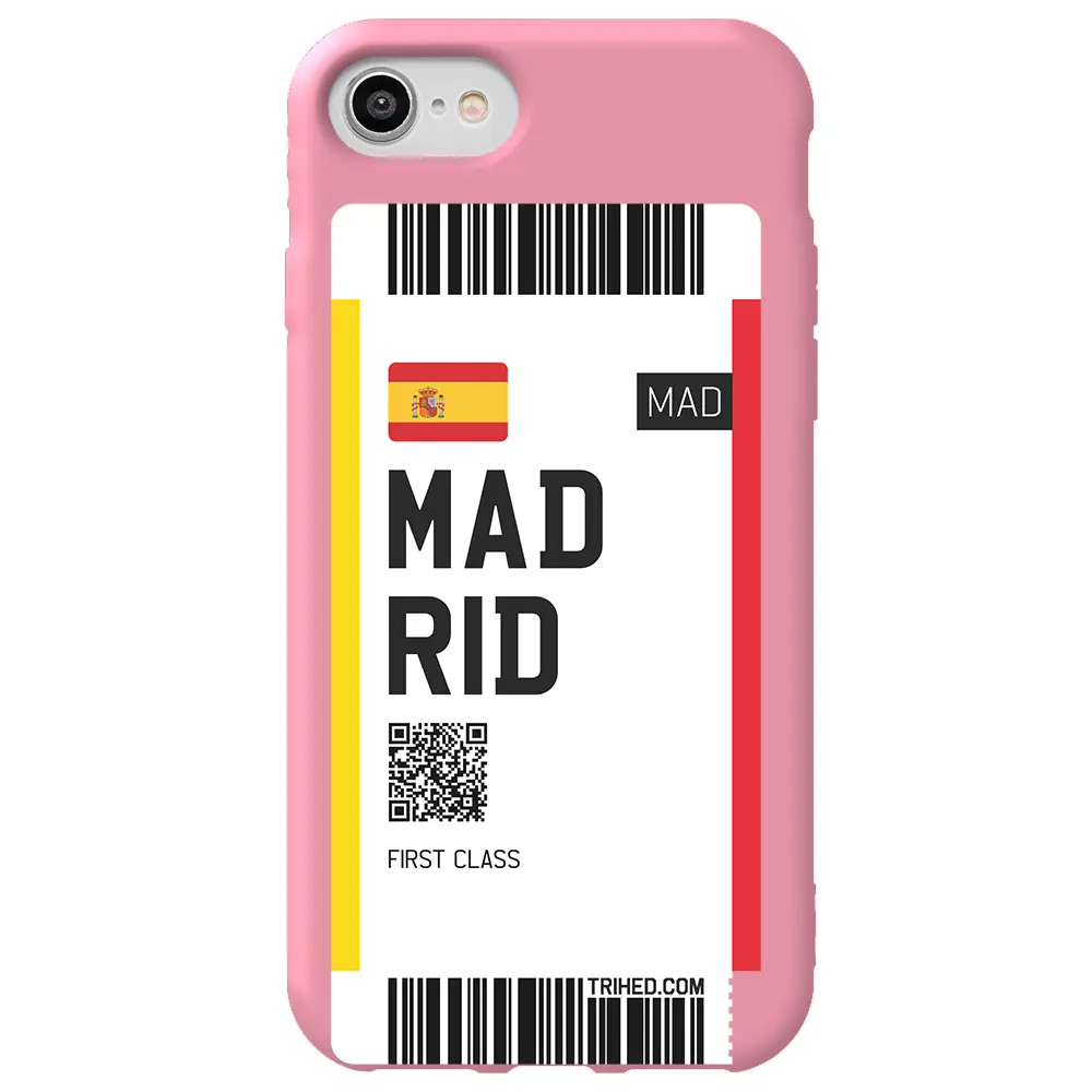 Apple iPhone 7 Pembe Renkli Silikon Telefon Kılıfı - Madrid Bileti