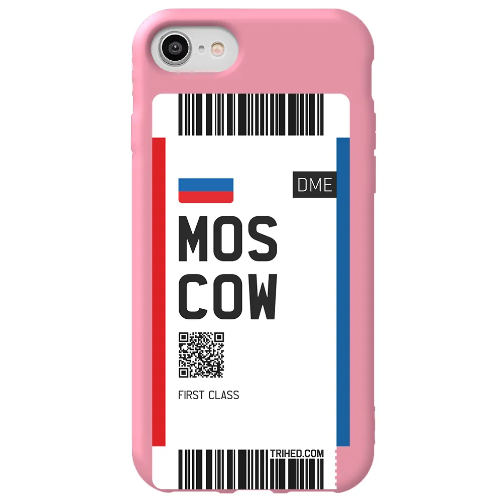 Apple iPhone 7 Pembe Renkli Silikon Telefon Kılıfı - Moscow Bileti