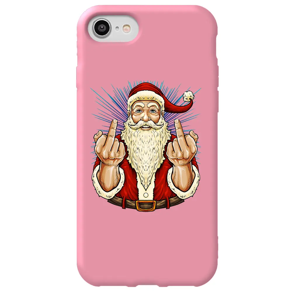 Apple iPhone 7 Pembe Renkli Silikon Telefon Kılıfı - Naughty Santa