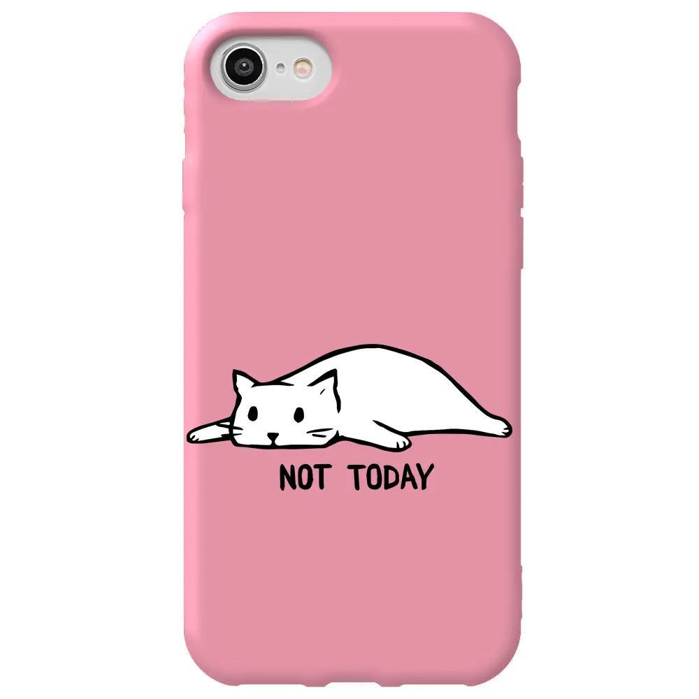 Apple iPhone 7 Pembe Renkli Silikon Telefon Kılıfı - Not Today Cat