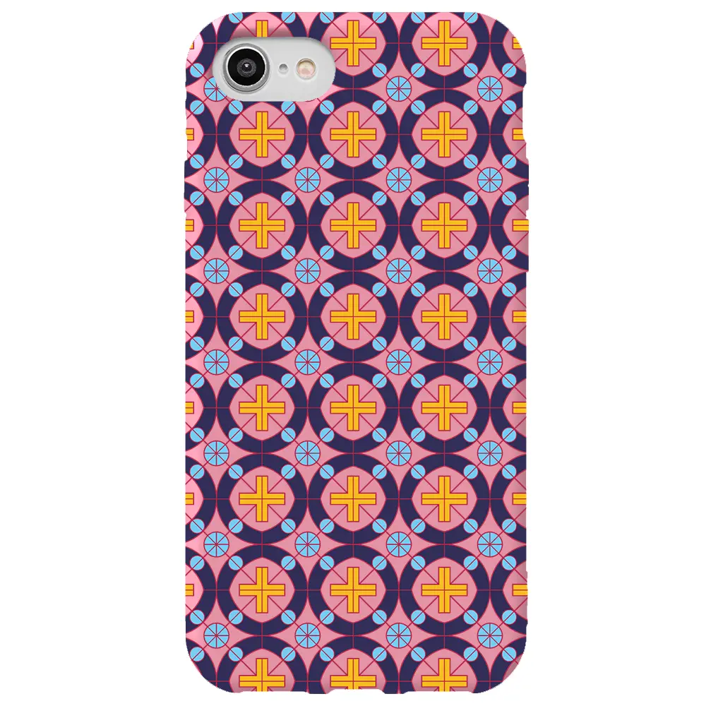 Apple iPhone 7 Pembe Renkli Silikon Telefon Kılıfı - Ottomans Tiles