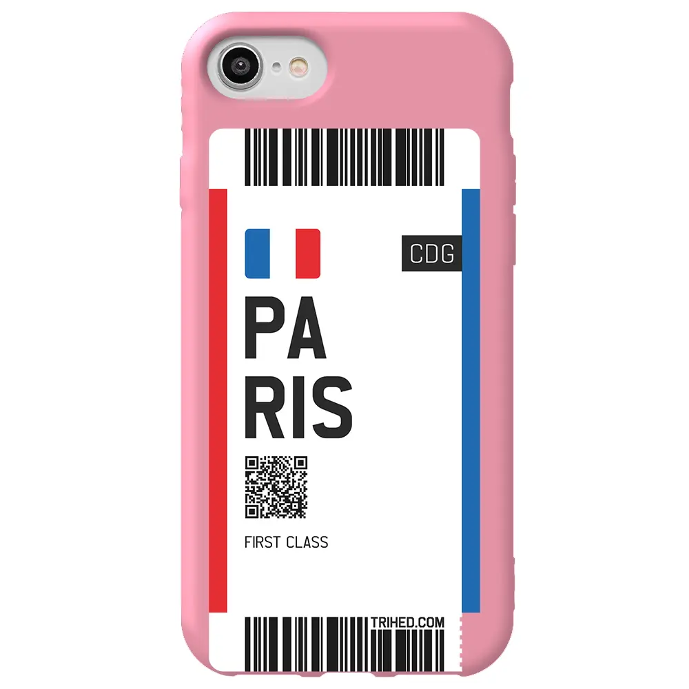 Apple iPhone 7 Pembe Renkli Silikon Telefon Kılıfı - Paris Bileti