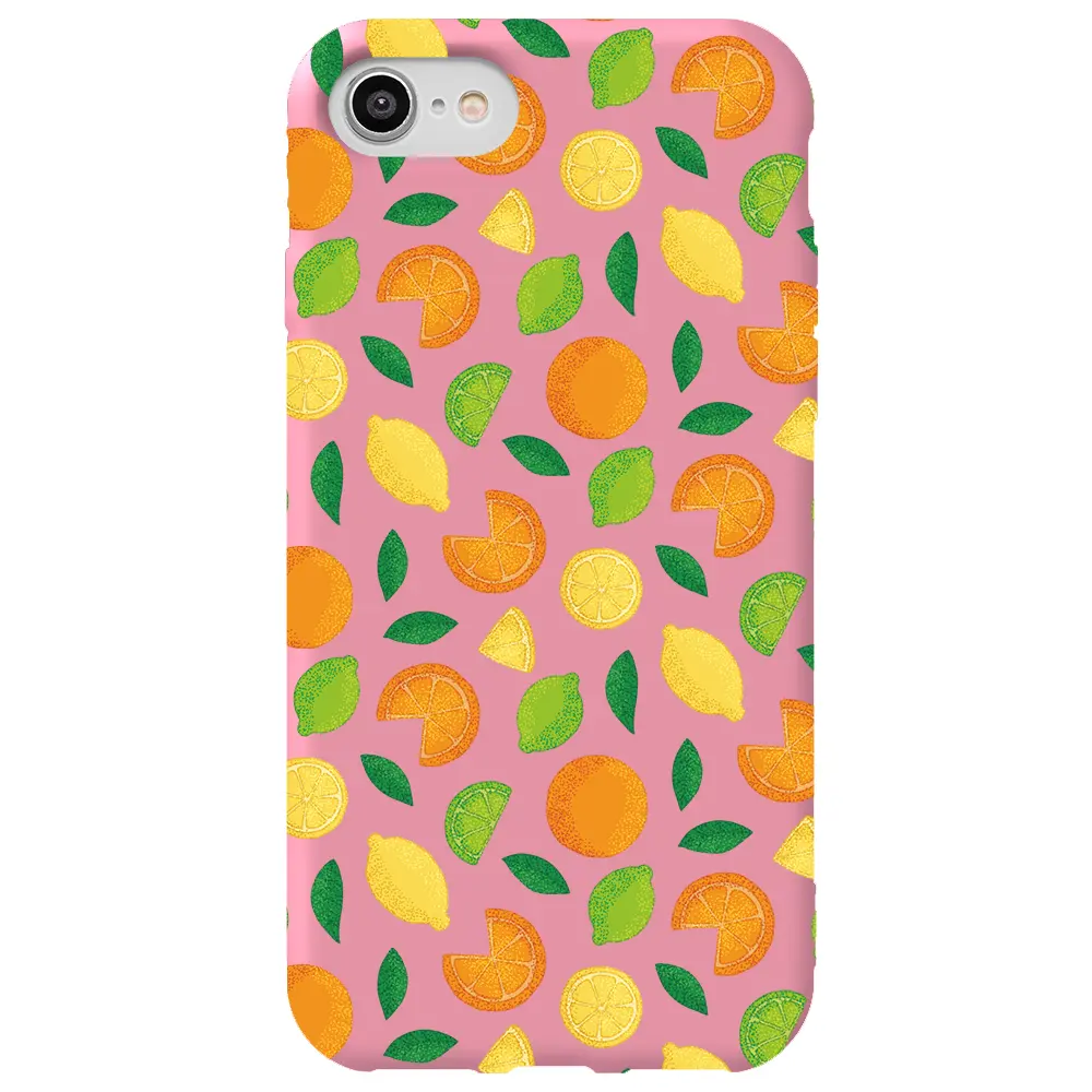 Apple iPhone 7 Pembe Renkli Silikon Telefon Kılıfı - Portakal Limon