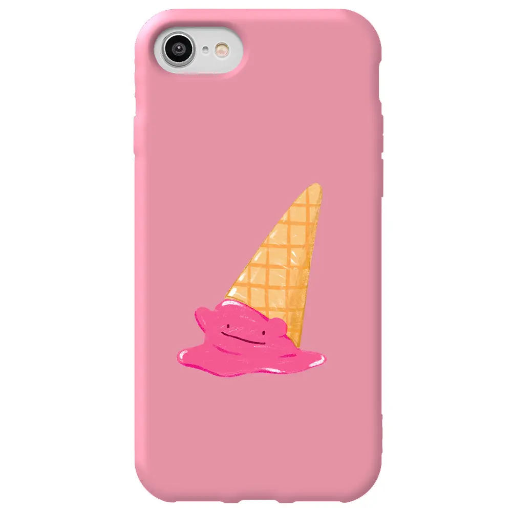 Apple iPhone 7 Pembe Renkli Silikon Telefon Kılıfı - Sevimli Dondurma