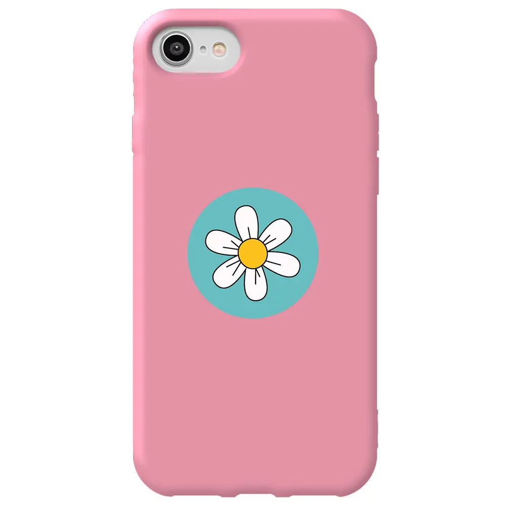 Apple iPhone 7 Pembe Renkli Silikon Telefon Kılıfı - Single Daisy