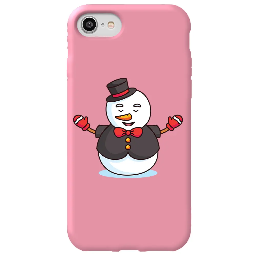 Apple iPhone 7 Pembe Renkli Silikon Telefon Kılıfı - Snowman in Suit