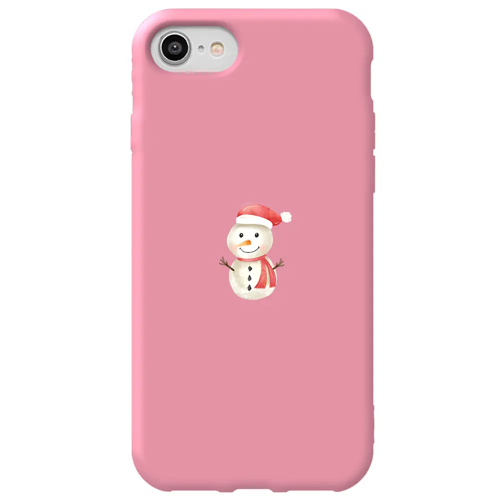 Apple iPhone 7 Pembe Renkli Silikon Telefon Kılıfı - Snowman