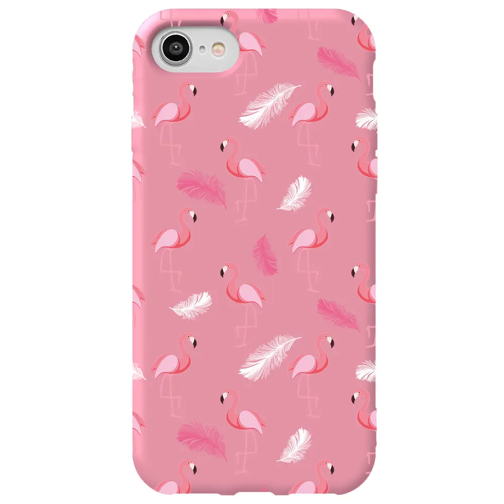 Apple iPhone 7 Pembe Renkli Silikon Telefon Kılıfı - Tuy ve Flamingo