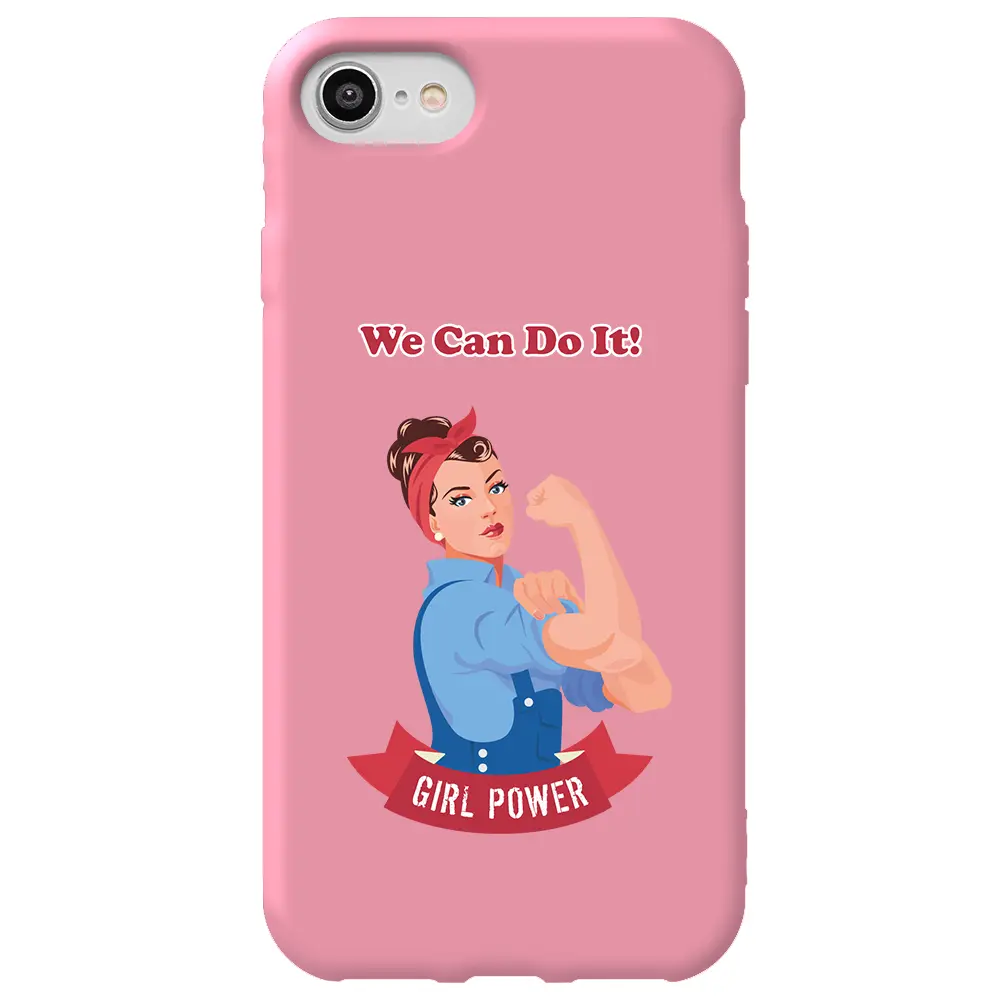 Apple iPhone 7 Pembe Renkli Silikon Telefon Kılıfı - We Can Do It!