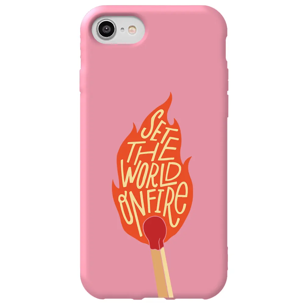 Apple iPhone 7 Pembe Renkli Silikon Telefon Kılıfı - World on Fire