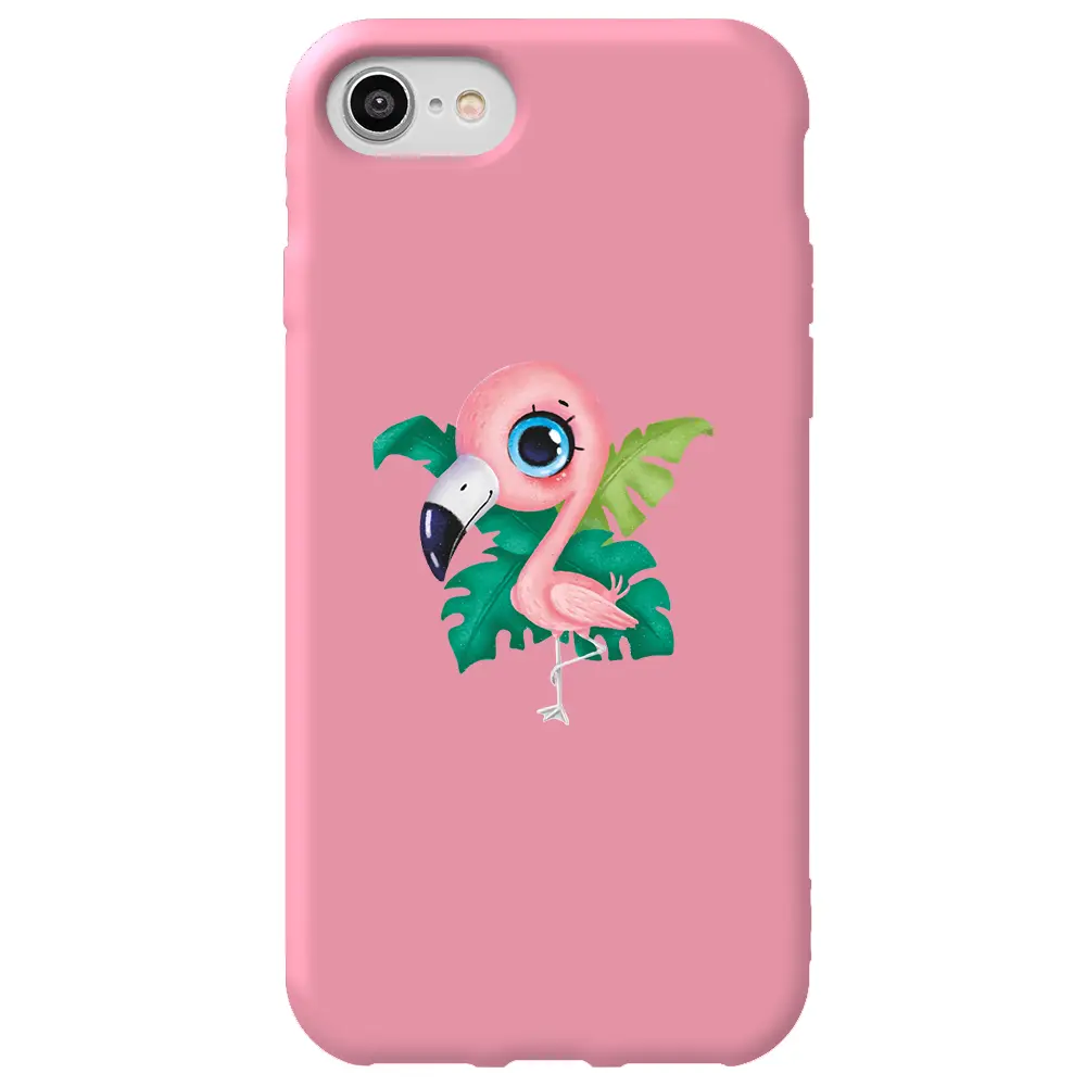 Apple iPhone 7 Pembe Renkli Silikon Telefon Kılıfı - Yavru Flamingo