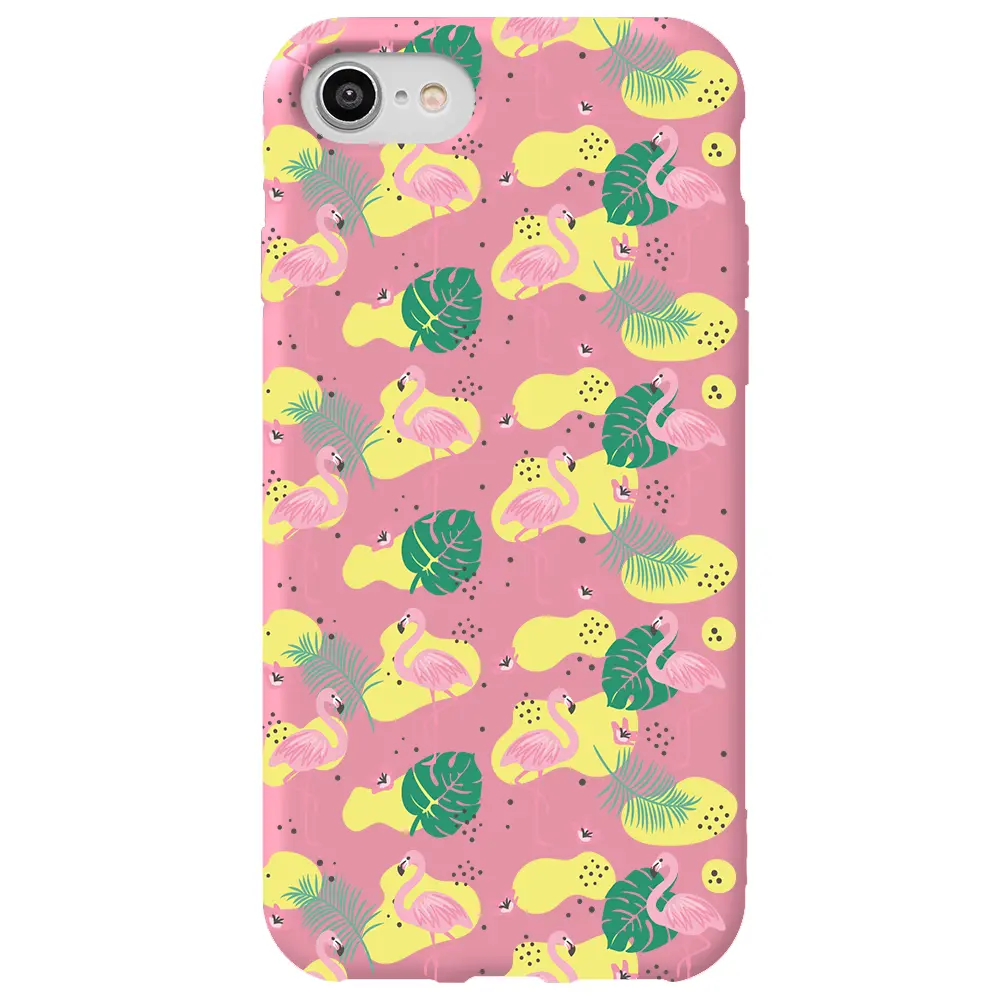 Apple iPhone 7 Pembe Renkli Silikon Telefon Kılıfı - Yaz Flamingolari 2