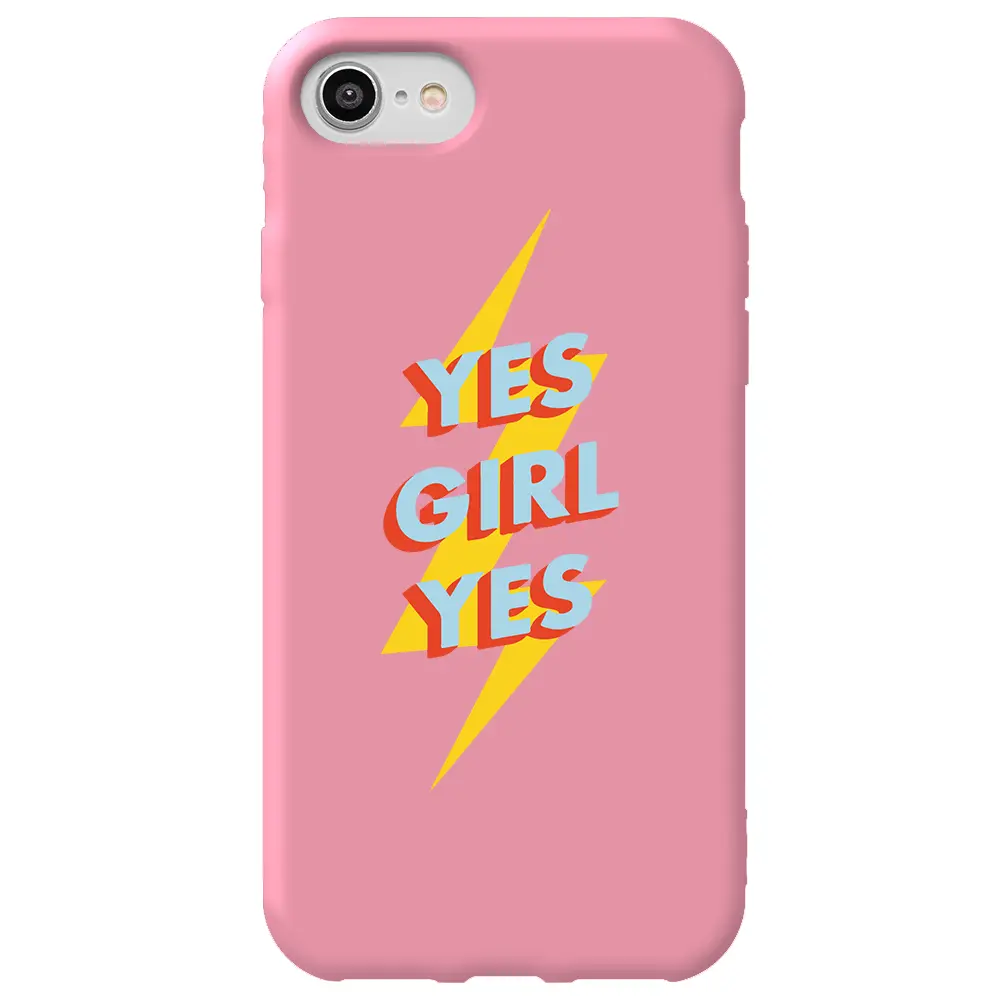 Apple iPhone 7 Pembe Renkli Silikon Telefon Kılıfı - Yes Girl
