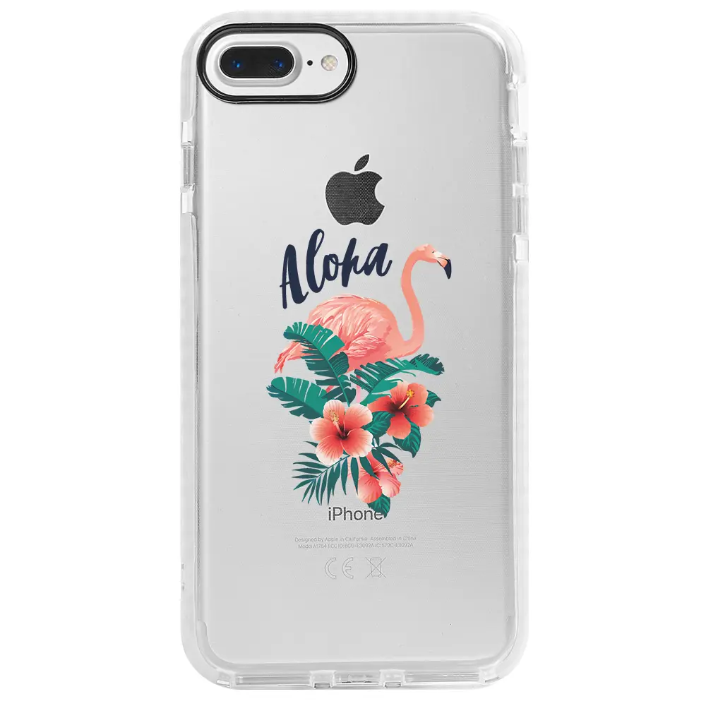 Apple iPhone 7 Plus Beyaz Impact Premium Telefon Kılıfı - Aloha Flamingo