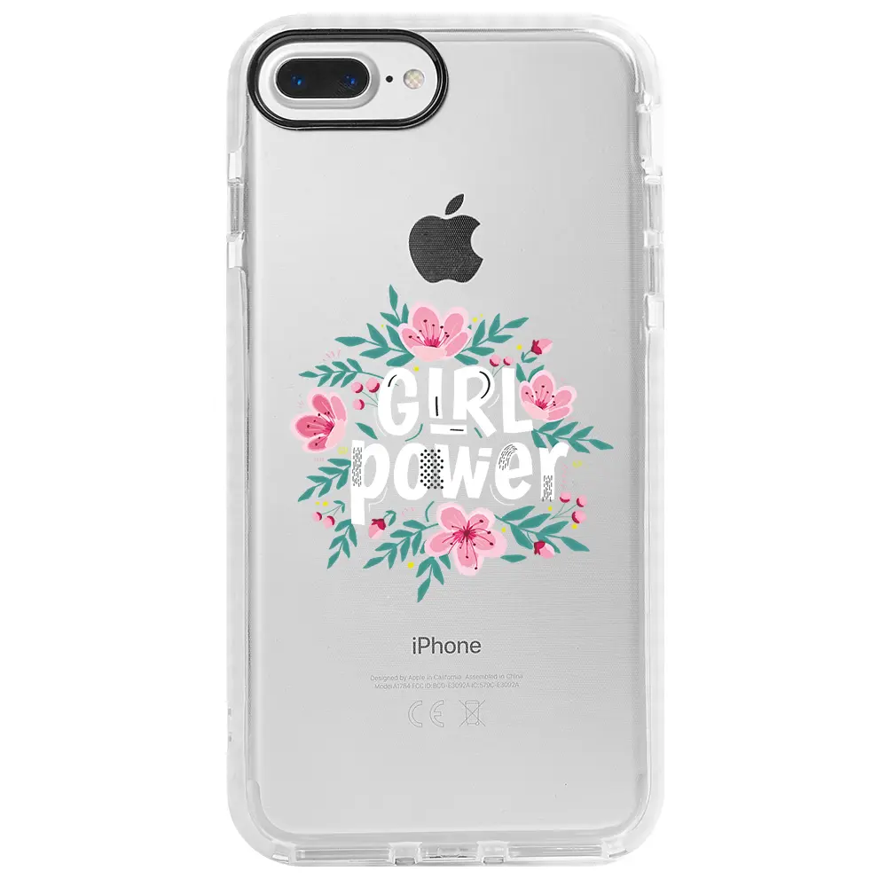 Apple iPhone 7 Plus Beyaz Impact Premium Telefon Kılıfı - Çiçekli Girl Power