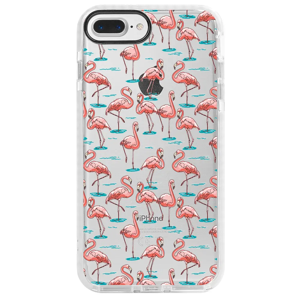 Apple iPhone 7 Plus Beyaz Impact Premium Telefon Kılıfı - Flamingolar