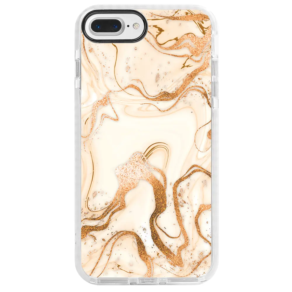 Apple iPhone 7 Plus Beyaz Impact Premium Telefon Kılıfı - Gold Marble