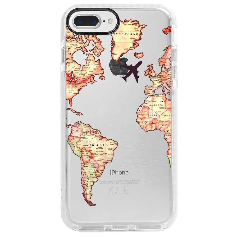 Apple iPhone 7 Plus Beyaz Impact Premium Telefon Kılıfı - Harita Tasarımlı