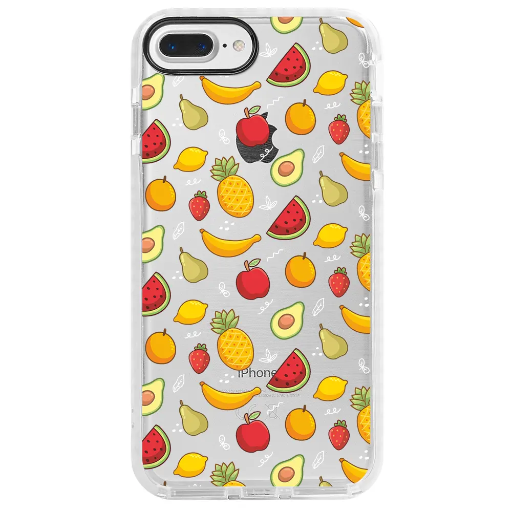 Apple iPhone 7 Plus Beyaz Impact Premium Telefon Kılıfı - Minik Meyveler