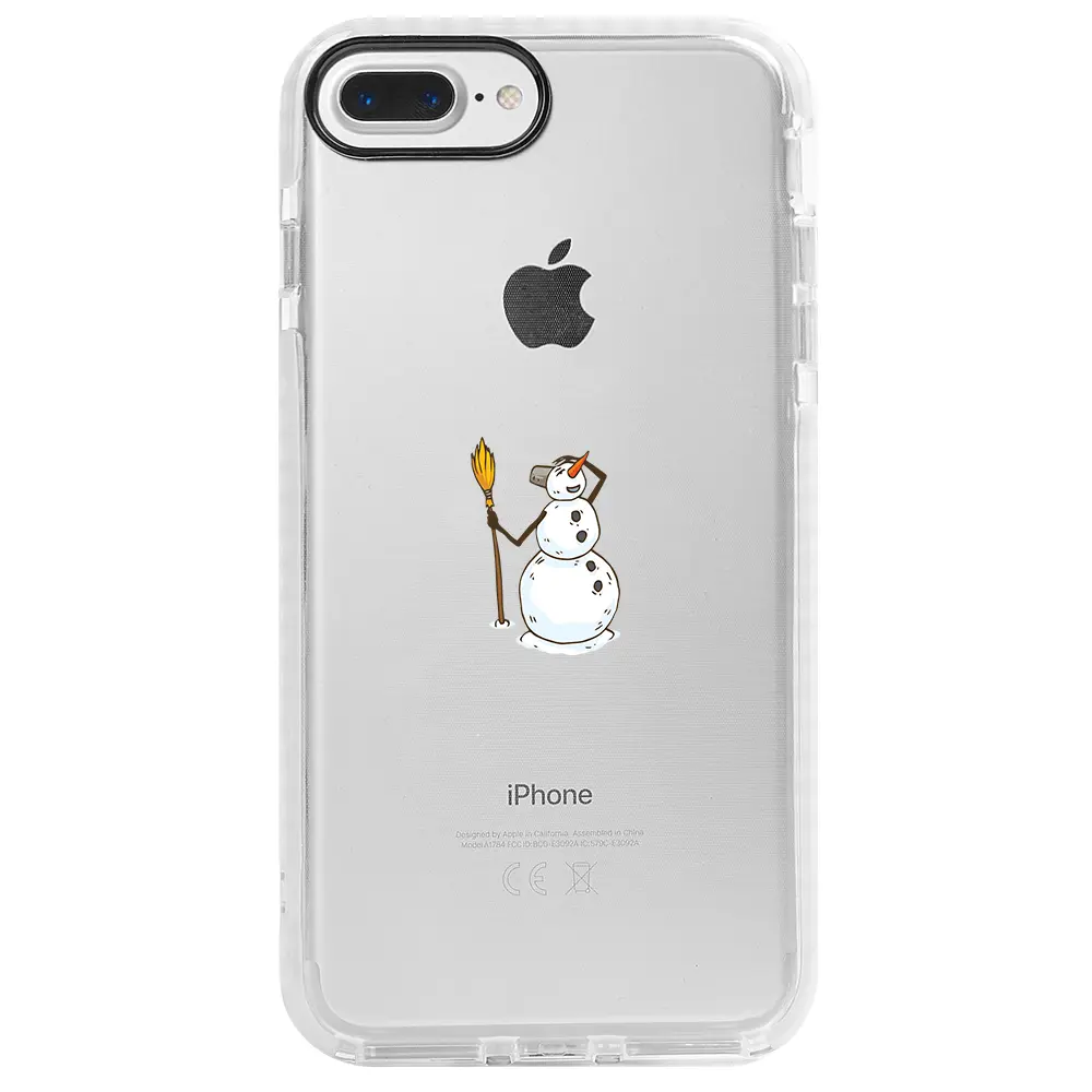 Apple iPhone 7 Plus Beyaz Impact Premium Telefon Kılıfı - Snowman Looking Around