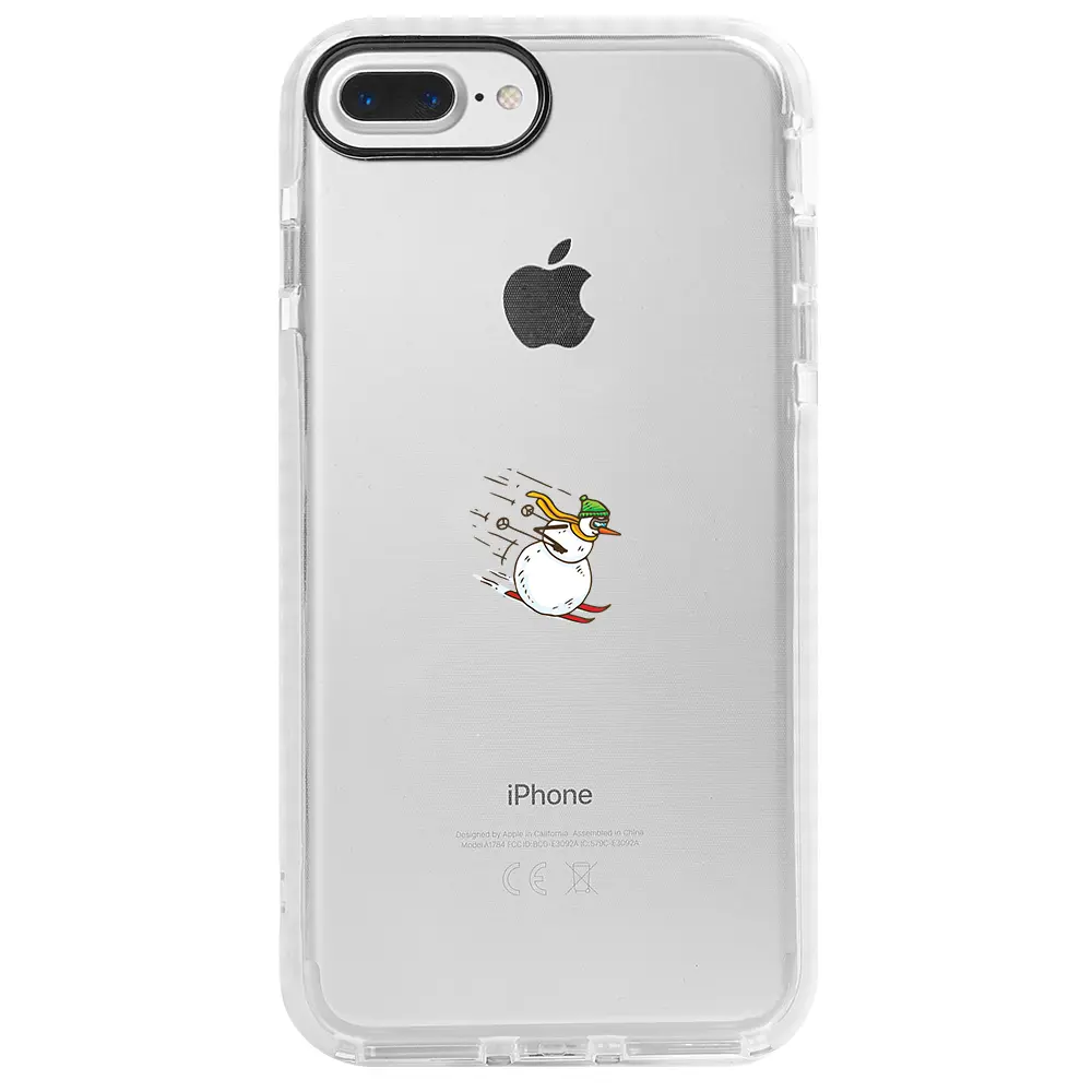 Apple iPhone 7 Plus Beyaz Impact Premium Telefon Kılıfı - Snowman Skiing
