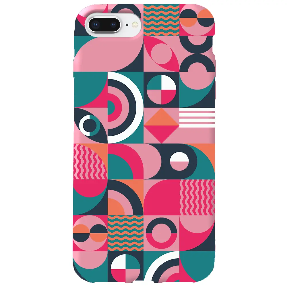 Apple iPhone 7 Plus Pembe Renkli Silikon Telefon Kılıfı - Abstract Desen 5