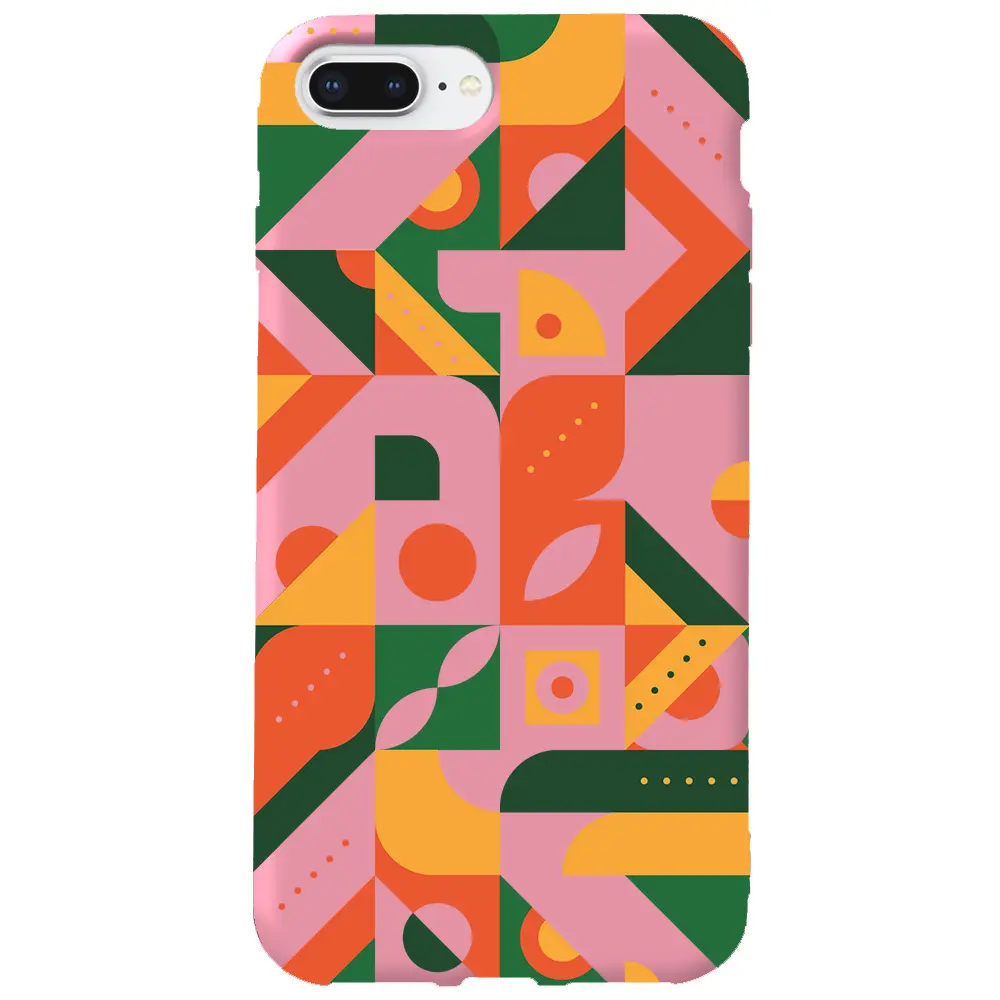 Apple iPhone 7 Plus Pembe Renkli Silikon Telefon Kılıfı - Abstract Desen 8