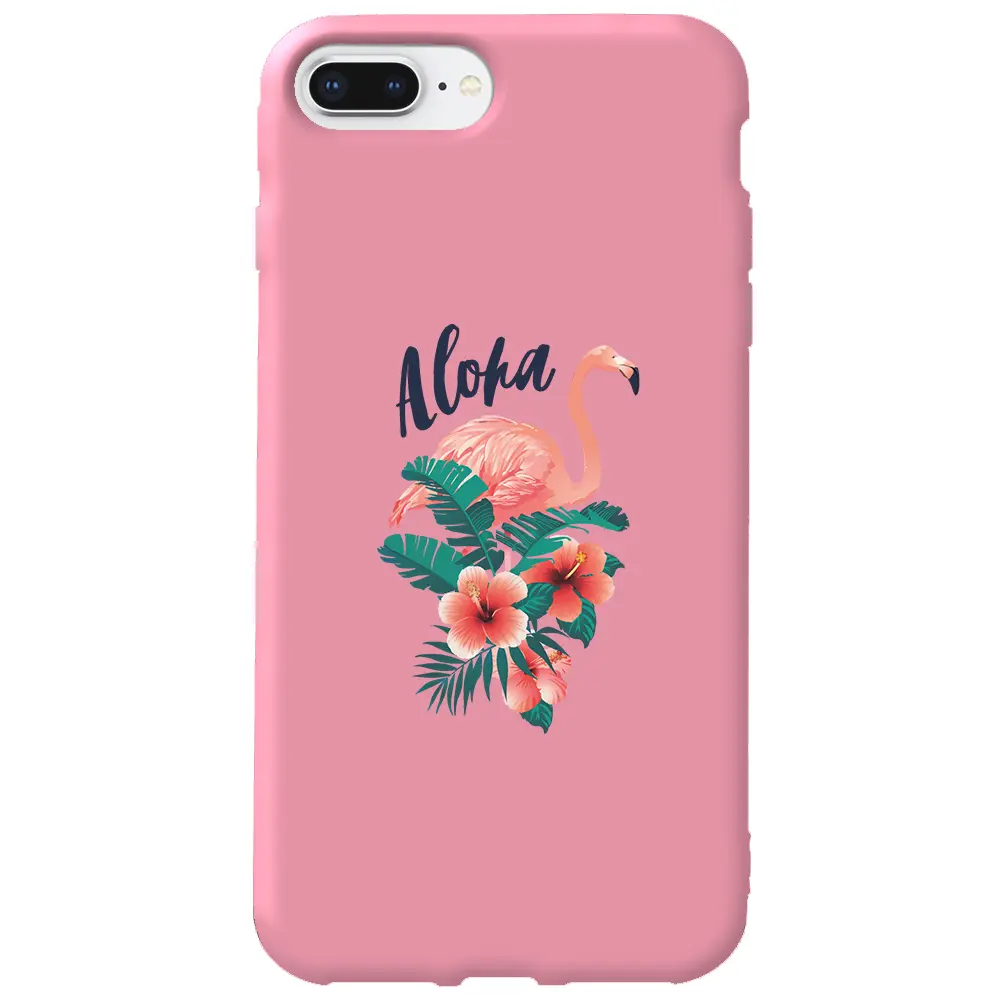 Apple iPhone 7 Plus Pembe Renkli Silikon Telefon Kılıfı - Aloha Flamingo