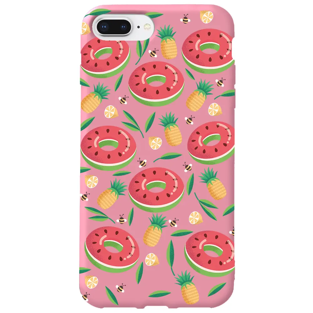 Apple iPhone 7 Plus Pembe Renkli Silikon Telefon Kılıfı - Ananas Donut