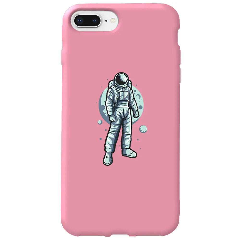 Apple iPhone 7 Plus Pembe Renkli Silikon Telefon Kılıfı - Astronot