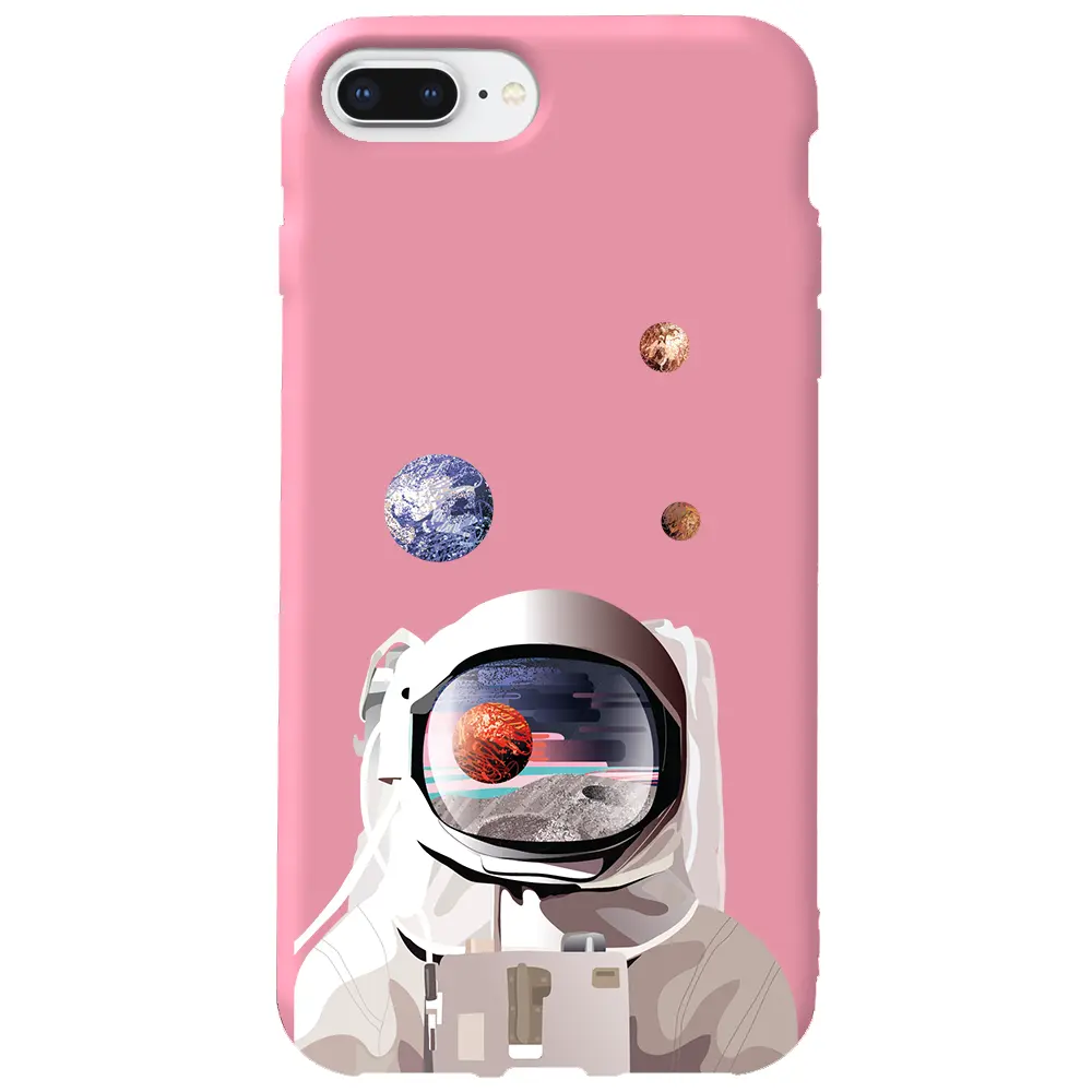 Apple iPhone 7 Plus Pembe Renkli Silikon Telefon Kılıfı - Astronotun Gözünden