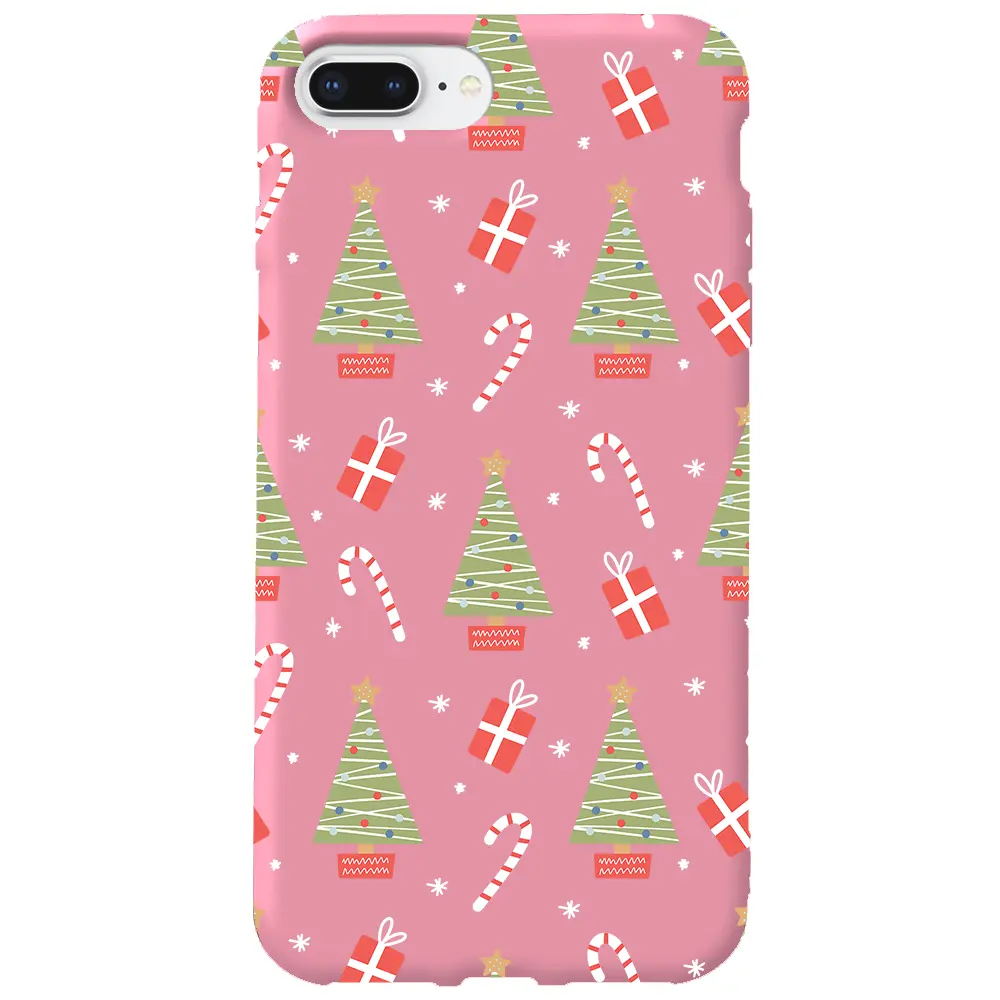 Apple iPhone 7 Plus Pembe Renkli Silikon Telefon Kılıfı - Christmas Candy