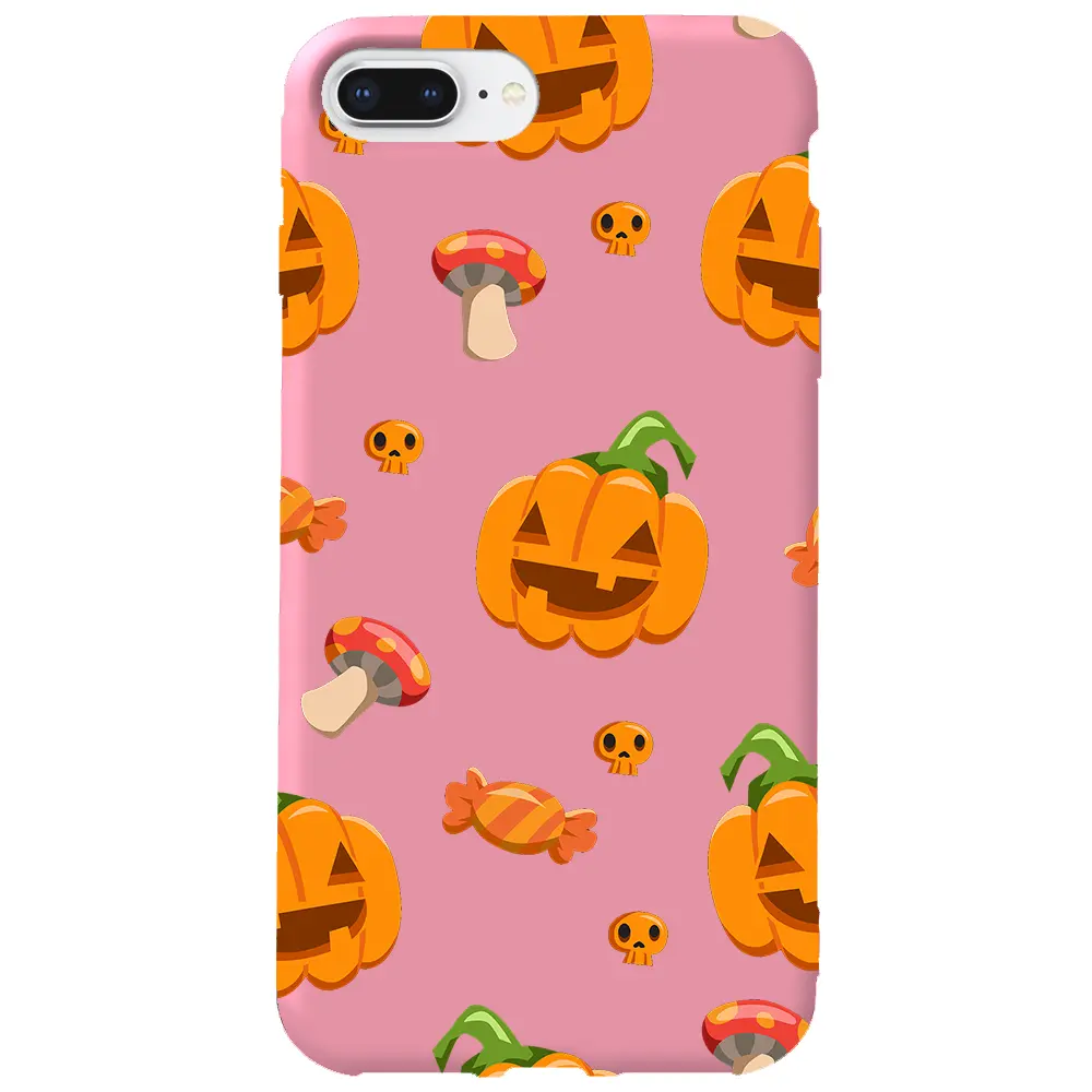 Apple iPhone 7 Plus Pembe Renkli Silikon Telefon Kılıfı - Deadly Pumpkin