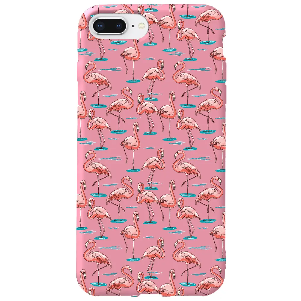Apple iPhone 7 Plus Pembe Renkli Silikon Telefon Kılıfı - Flamingolar
