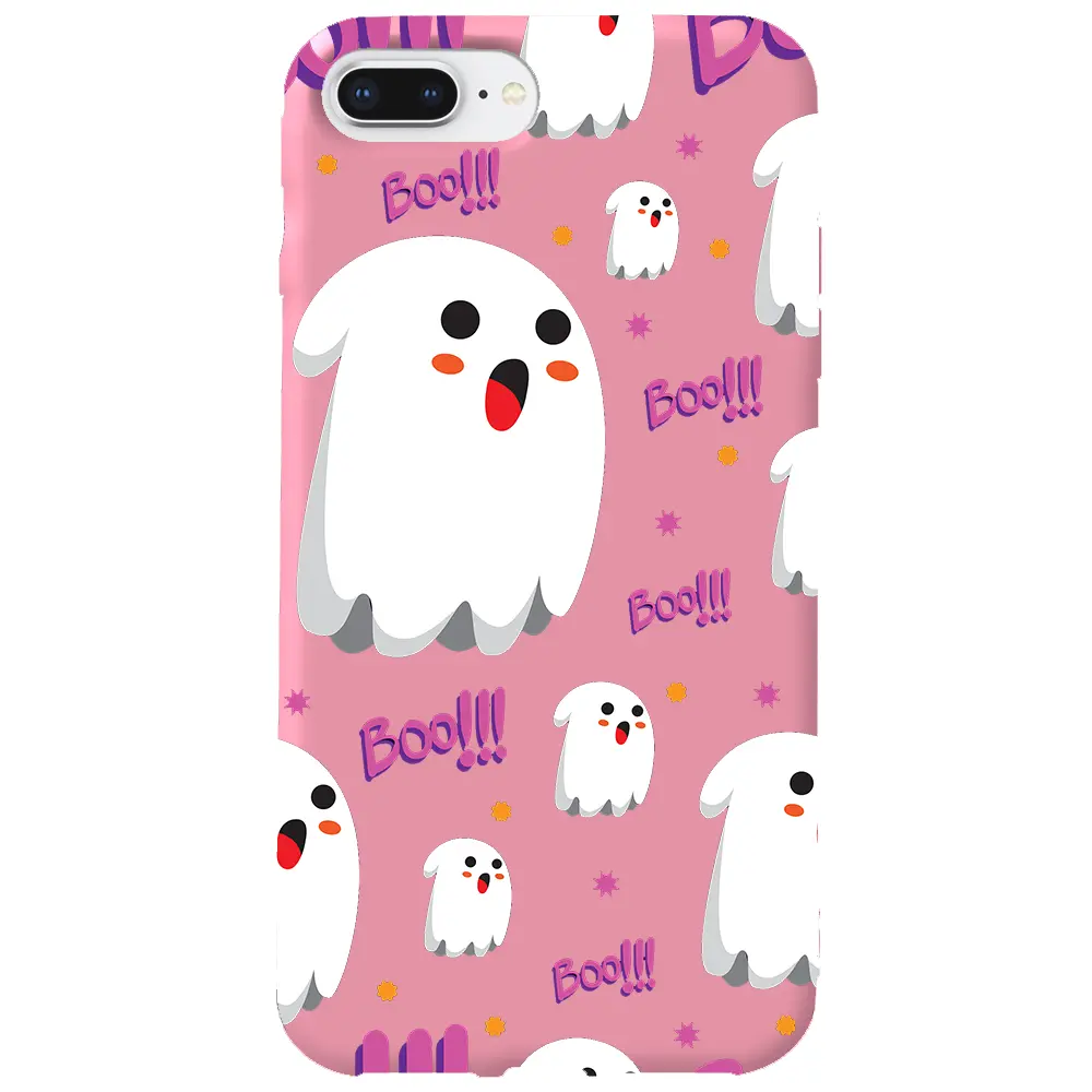 Apple iPhone 7 Plus Pembe Renkli Silikon Telefon Kılıfı - Ghost Boo!