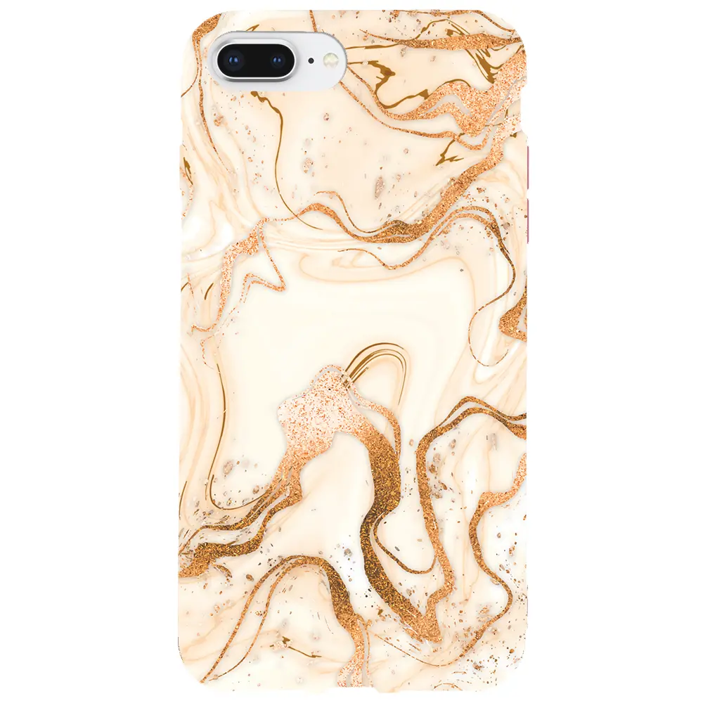 Apple iPhone 7 Plus Pembe Renkli Silikon Telefon Kılıfı - Gold Marble