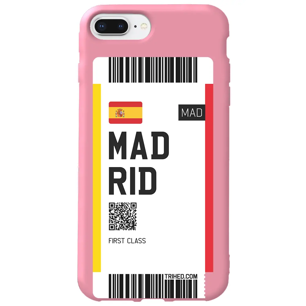 Apple iPhone 7 Plus Pembe Renkli Silikon Telefon Kılıfı - Madrid Bileti