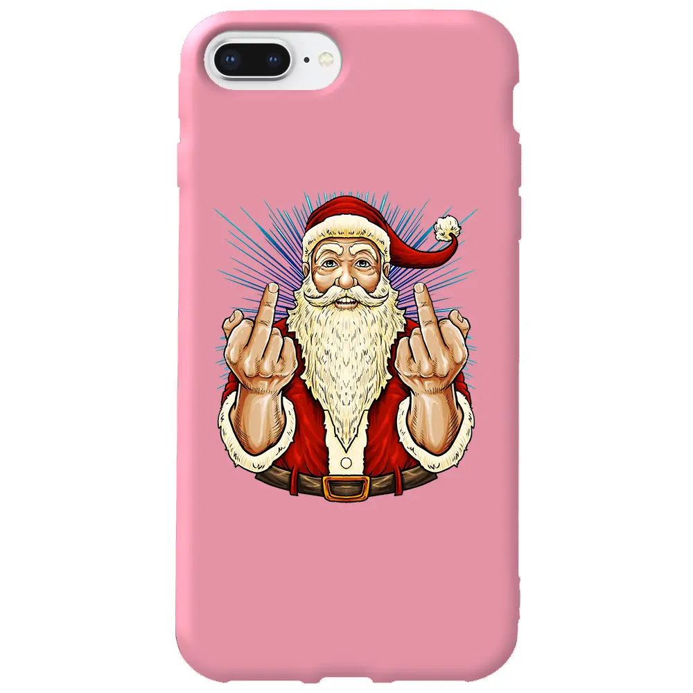 Apple iPhone 7 Plus Pembe Renkli Silikon Telefon Kılıfı - Naughty Santa